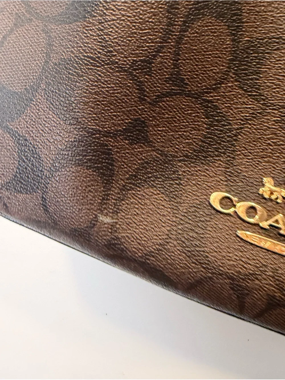 Coach Signature Brown Black Medium Zip Top Crossbody Bag Gold Hardware